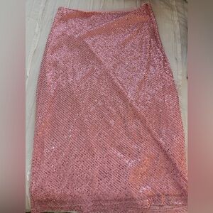 Chic Pink Sequin Midi Skirt